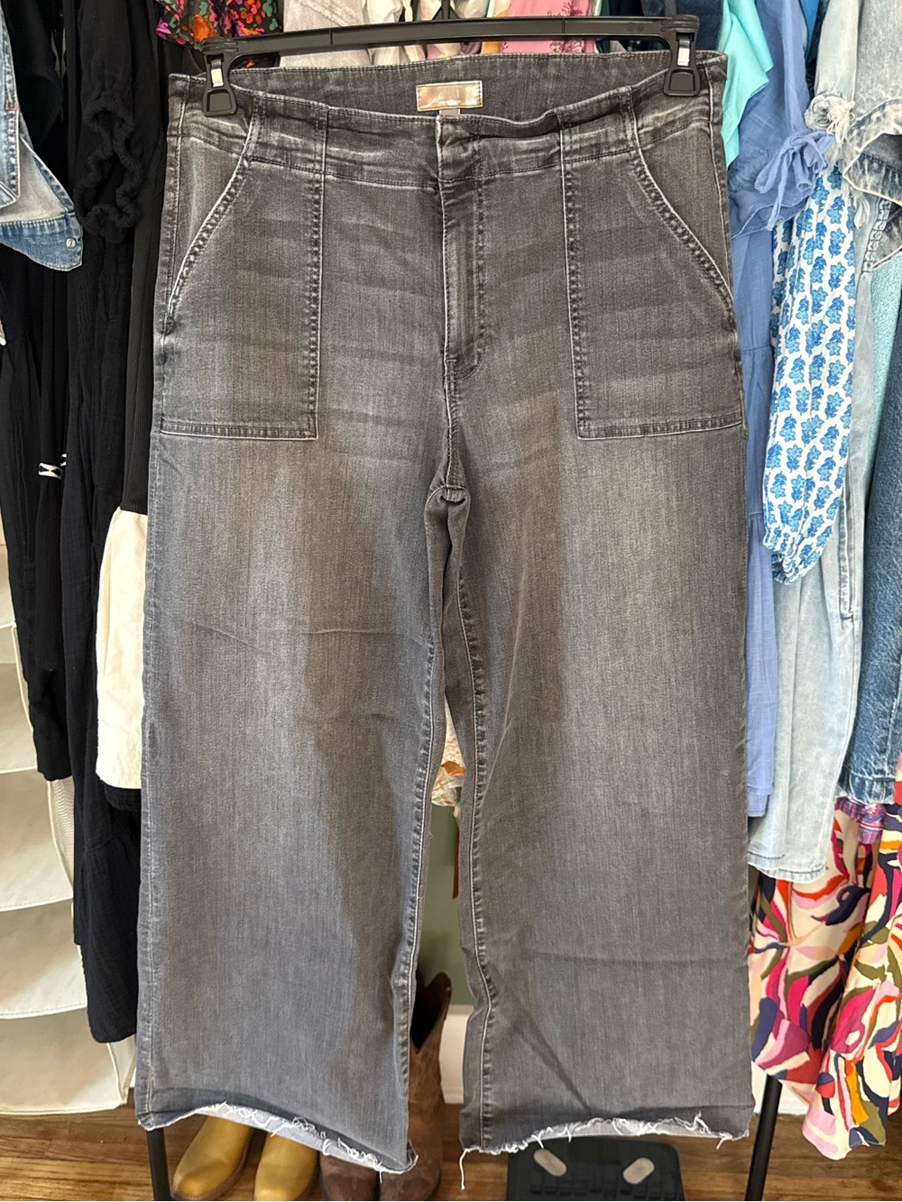 KUT Meg High Rise Wide Leg Utility Gray Jeans - Size 14